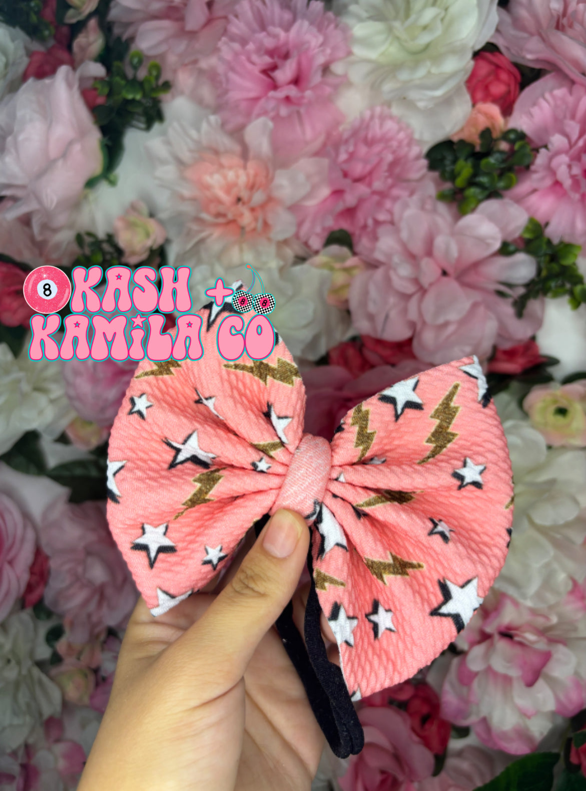 RTS 5” Bow Pink Stars/Black Nylon