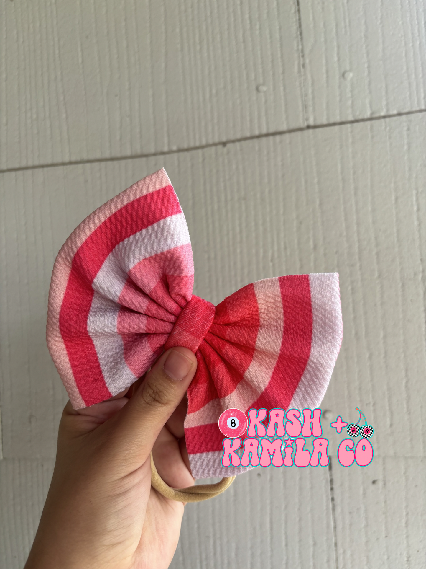 RTS 5” Bow Pink Stripes / Nude Nylon