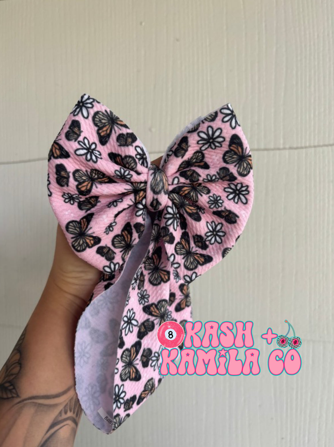 RTS 5” Headwrap Pink Butterflies/Baby