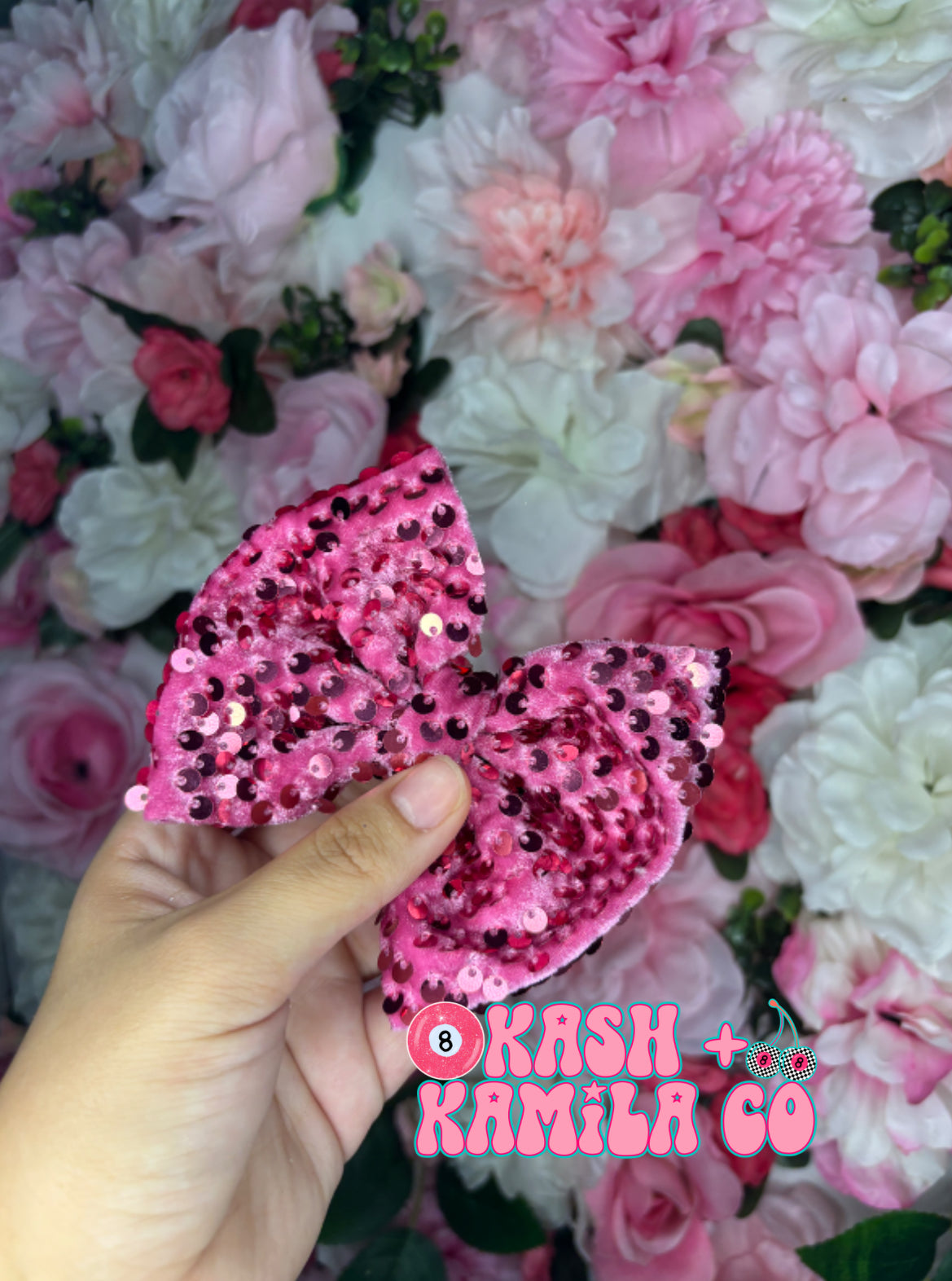 RTS 4” Bow Pink Sequins/Clip