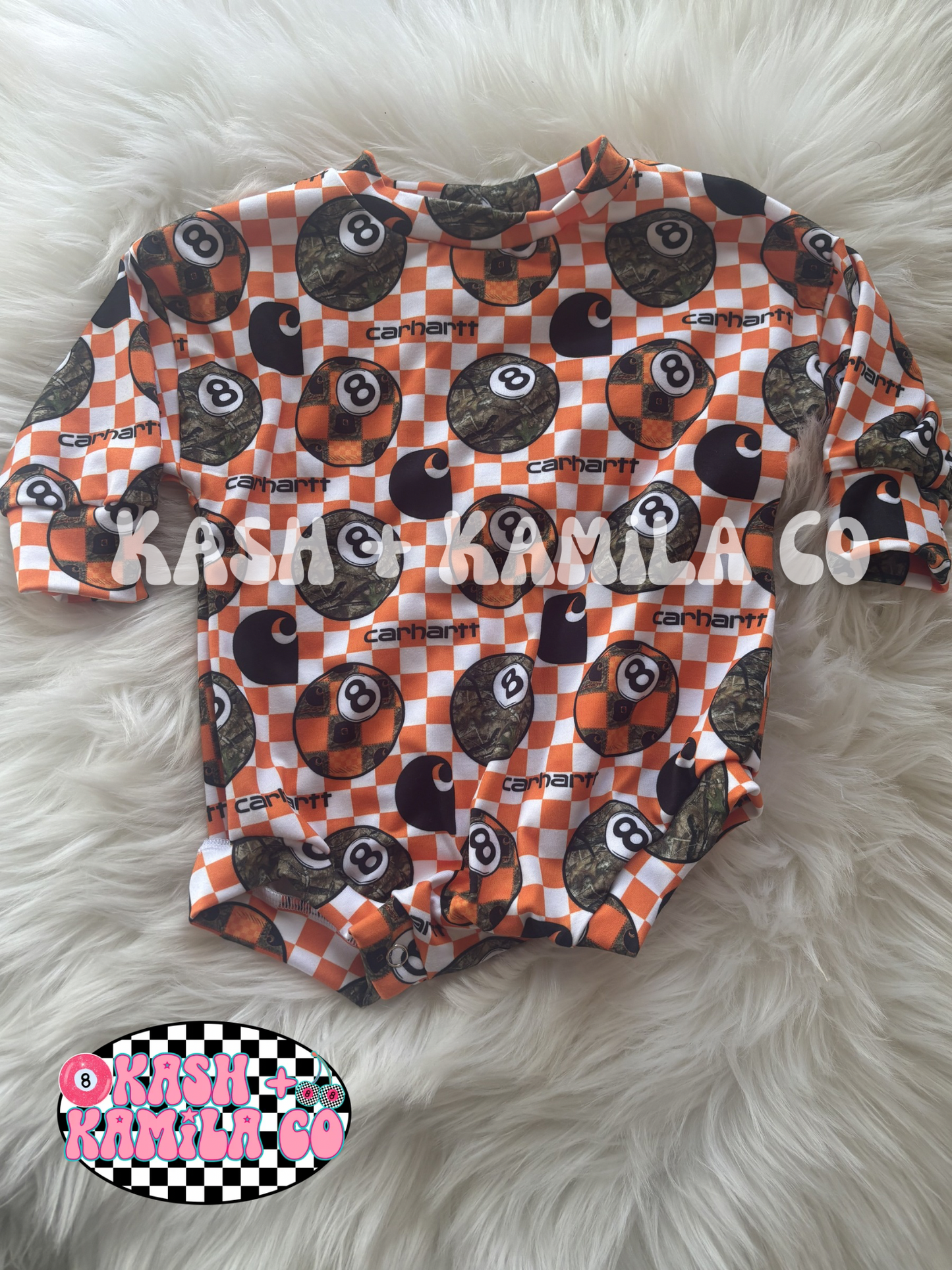 RTS 8Ball Carhartt Checkered Sweater Romper w/Snaps 3-6m