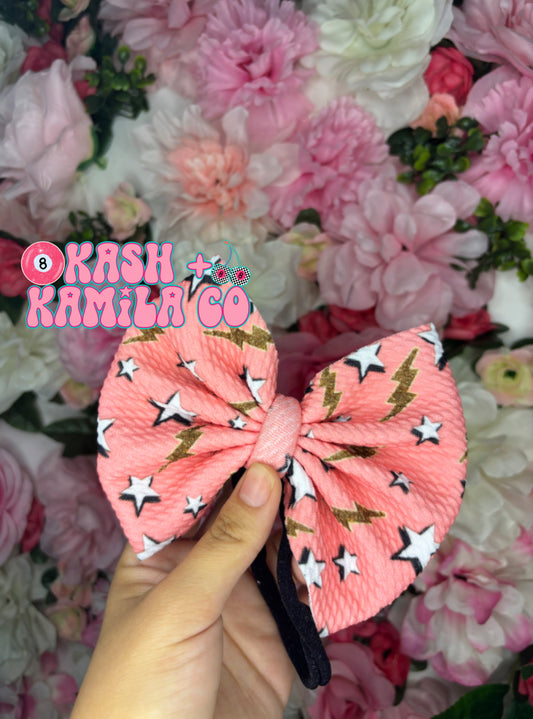 RTS 5” Bow Pink Stars/Black Nylon