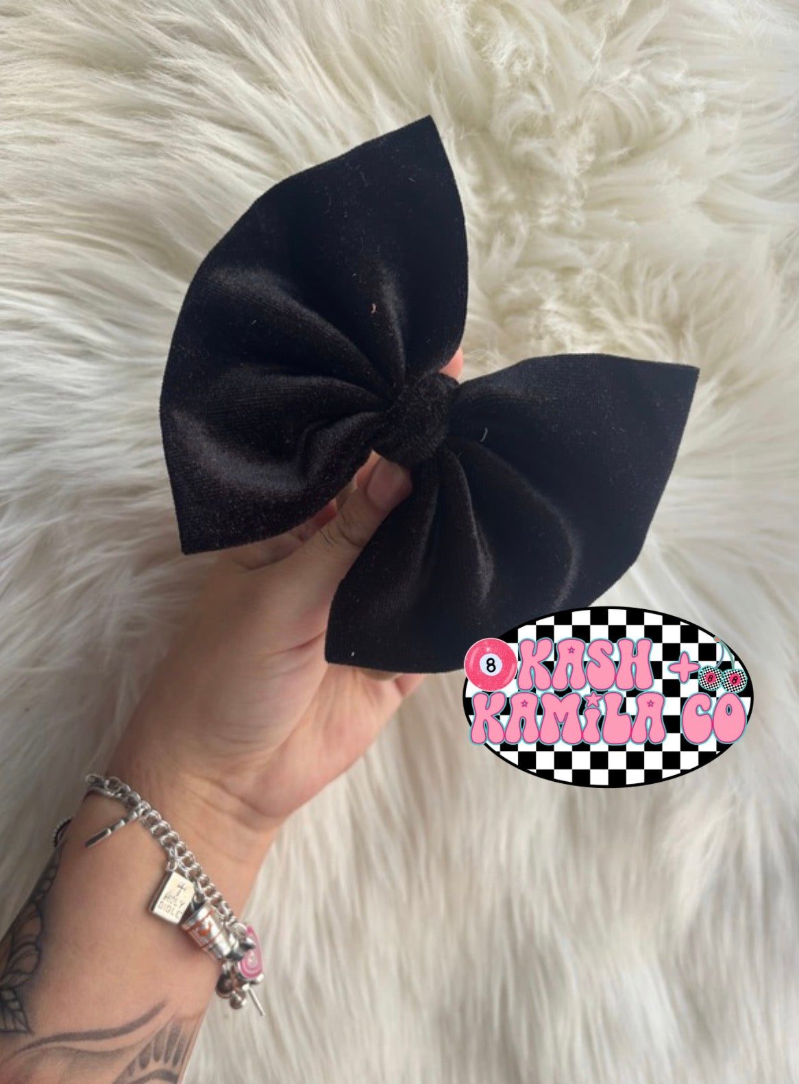 RTS 5” Bow Black Velvet/Nude Nylon