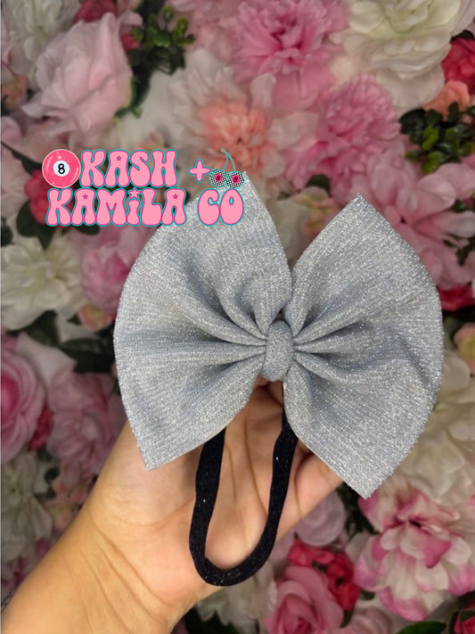 RTS 5” Bow Glitter Silver/Black Nylon