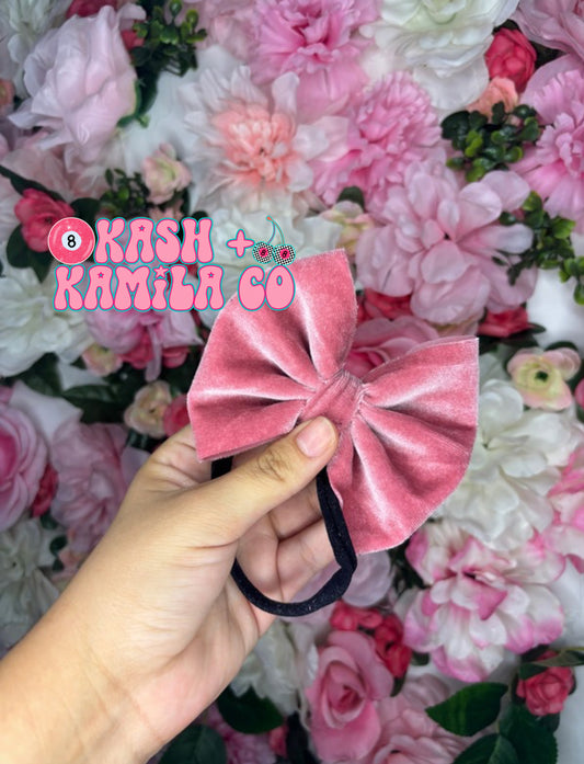 RTS 4” Bow Velvet Dusty Pink/Black Nylon