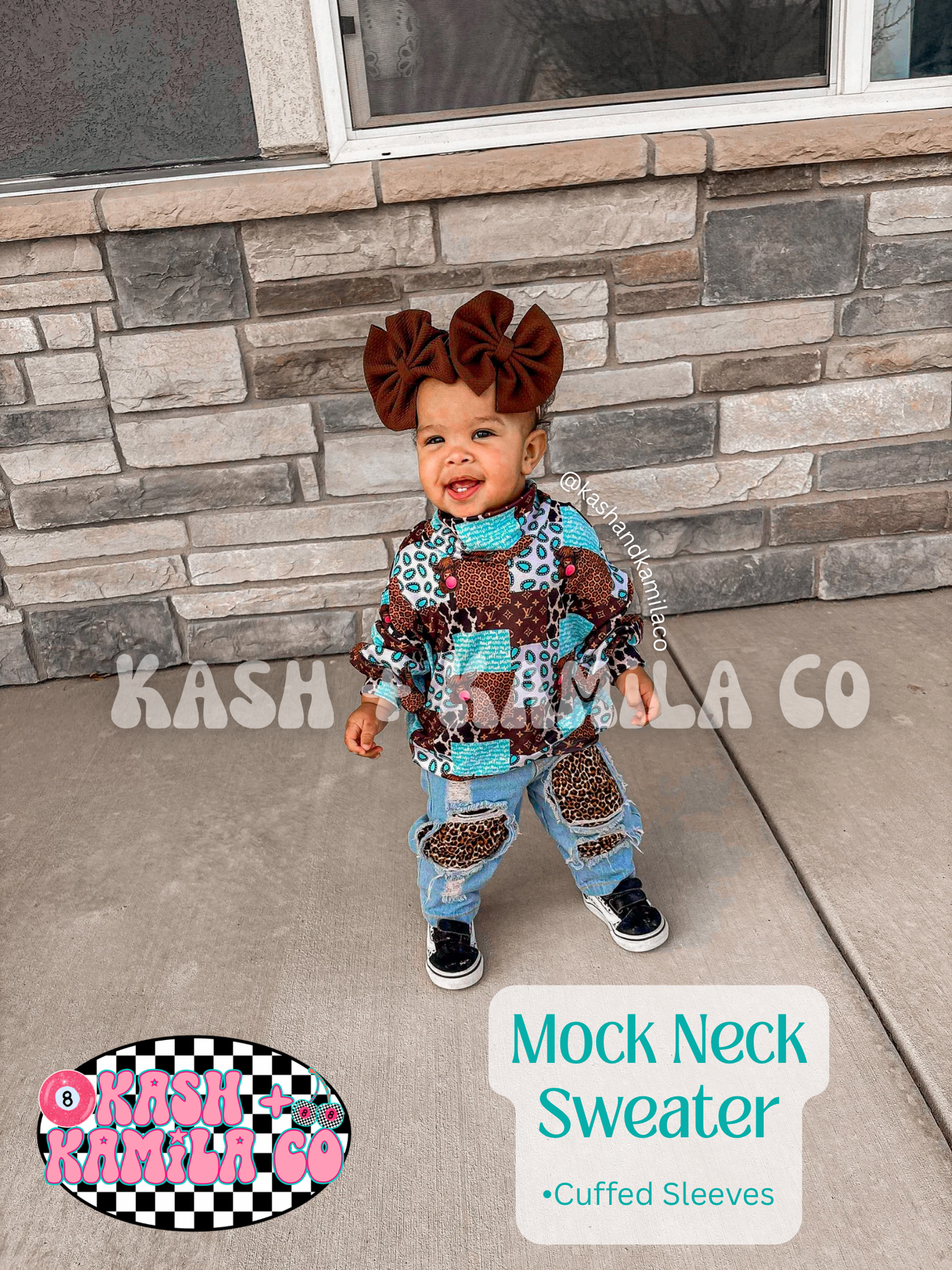 MTO | Mock Neck Sweater Highland Cow Patchwork