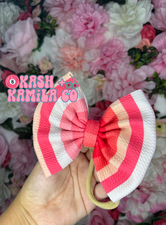 RTS 5” Bow Pink Stripes/Nude Nylon
