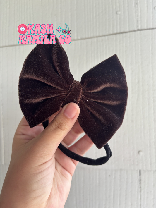 RTS 4” Bow Velvet Chocolate Brown / Black Nylon