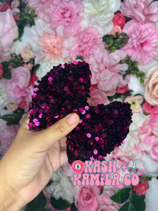 RTS 5” Bow Black-Pink Sequins/Clip