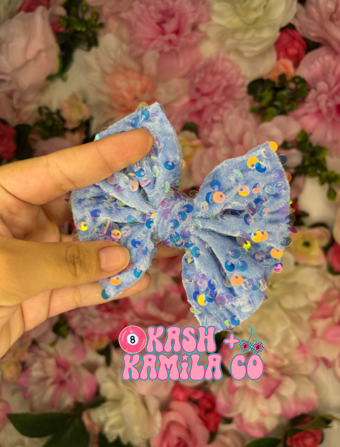 RTS 4” Bow Blue Sequins/Clip