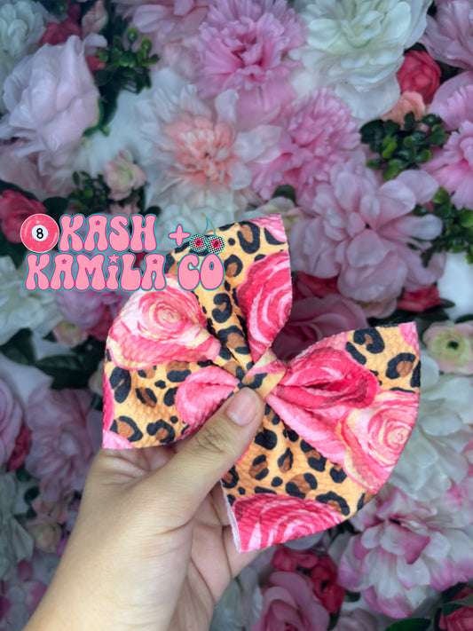 RTS 5” Bow Leopard Pink Flowers
