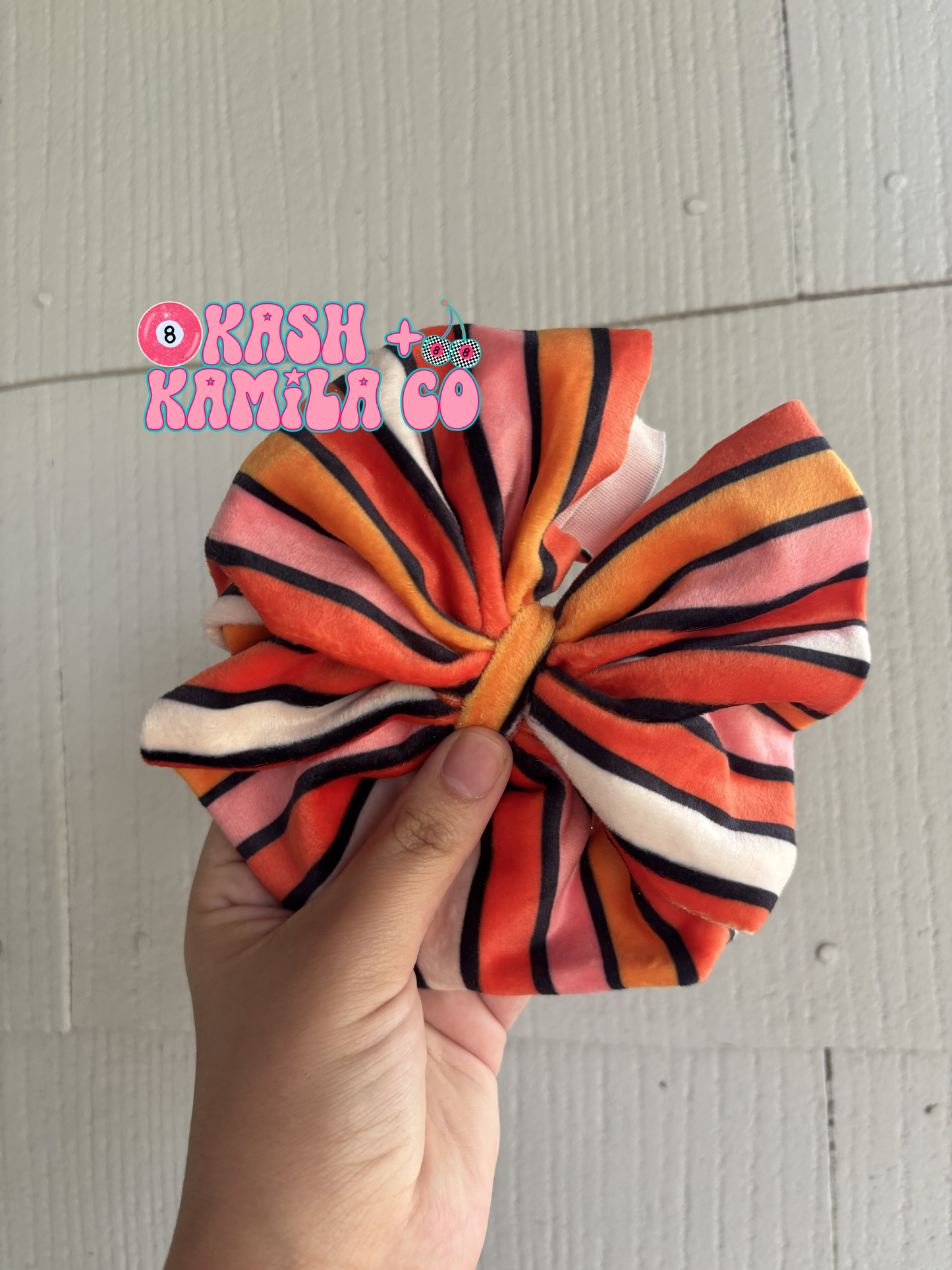 RTS Messy Bow Velvet Orange Stripes / Clip