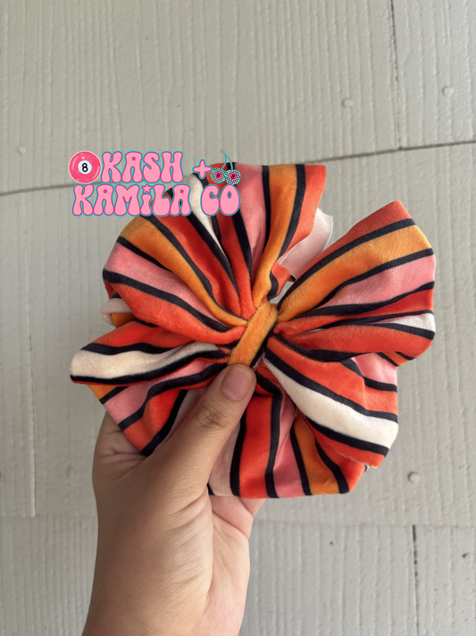 RTS Messy Bow Velvet Orange Stripes / Clip