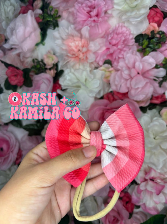 RTS 4” Bow Pink Stripes/Nude Nylon