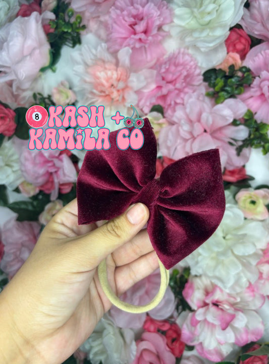 RTS 4” Bow Velvet Maroon/Nude Nylon