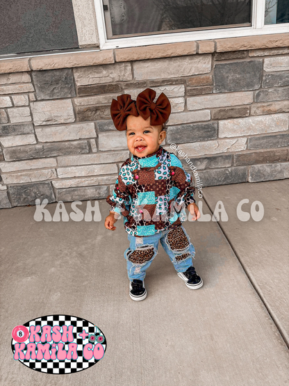 MTO | Mock Neck Sweater Highland Cow Patchwork