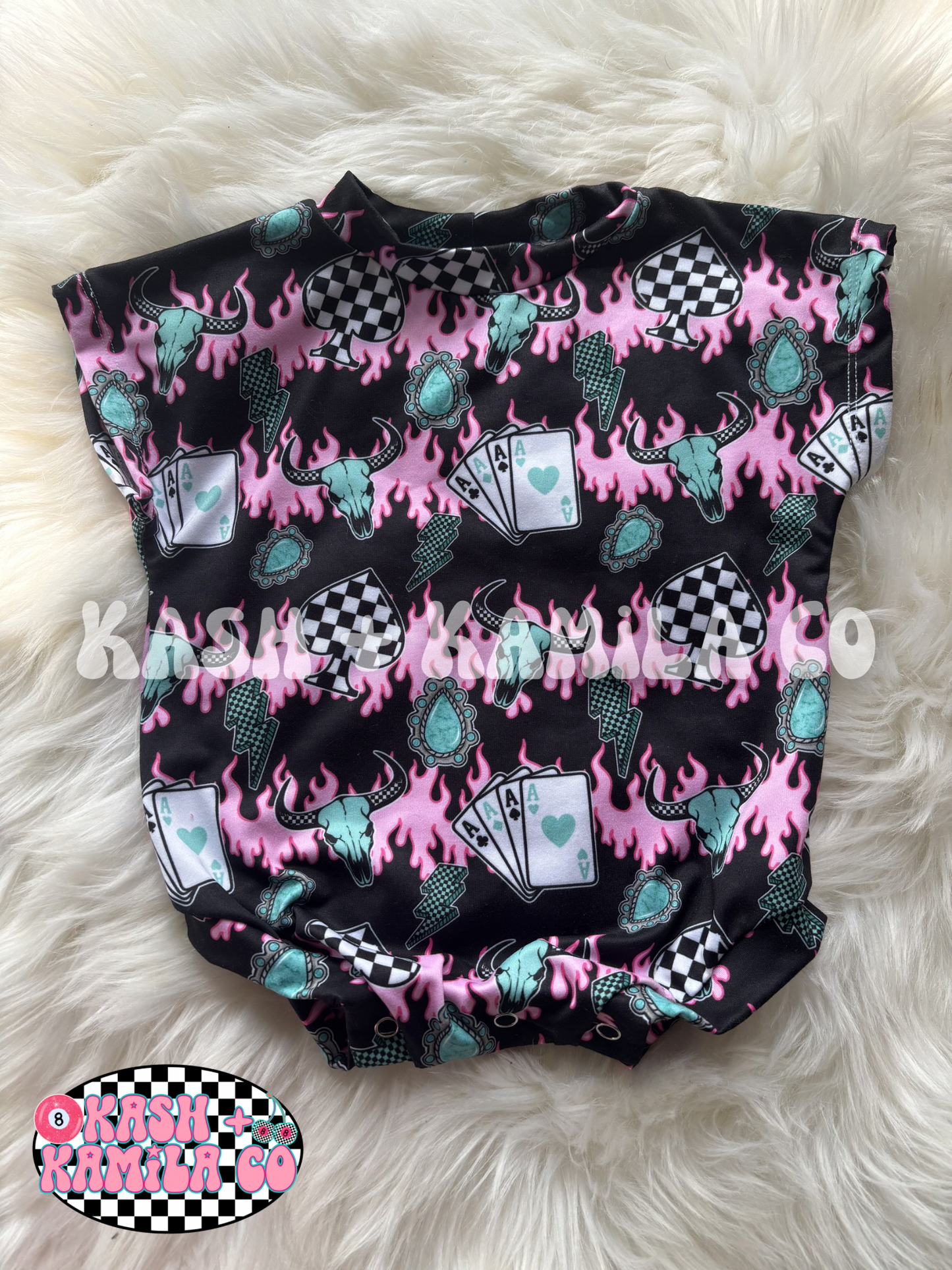 RTS Western Flame Tee Romper w/Snaps 3-6m