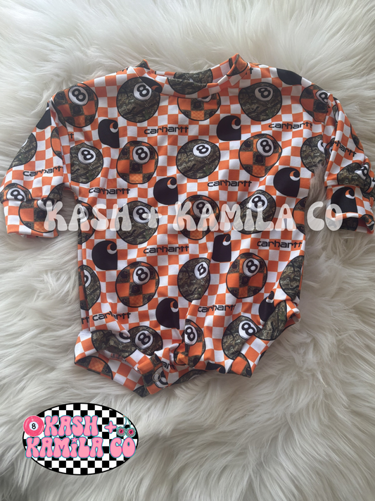 RTS 8Ball Carhartt Checkered Sweater Romper w/Snaps 3-6m