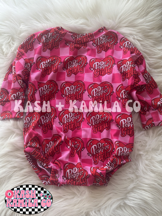 RTS Dr Pepper Girly Sweater Romper w/Snaps 6-9m