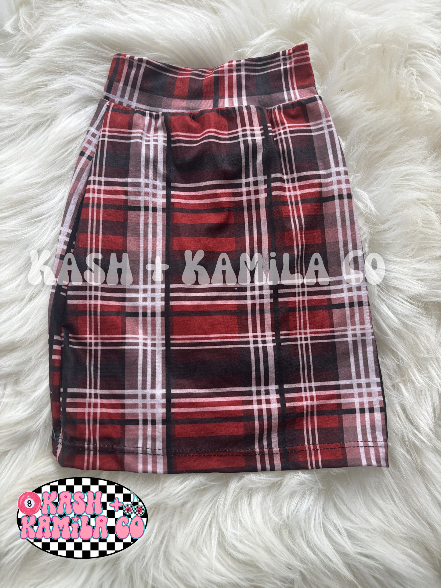RTS Pencil Skirt Maroon Plaid